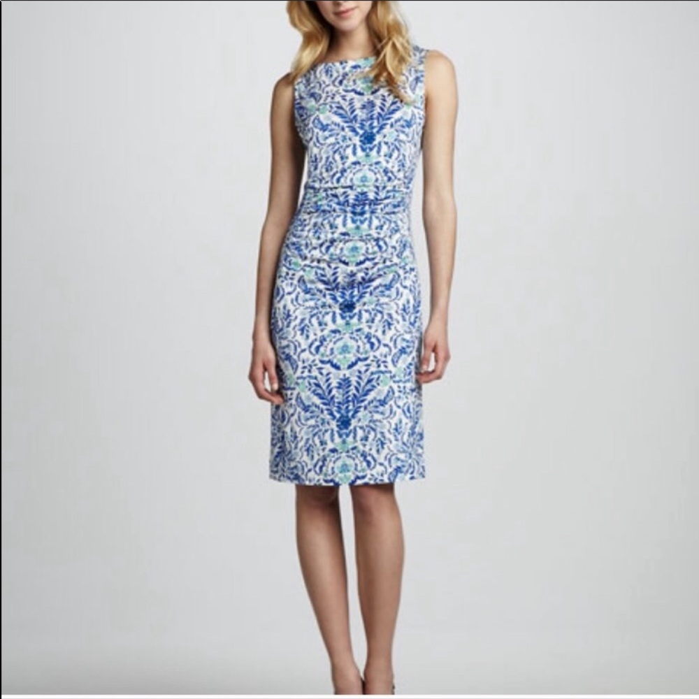 Tory Burch Akira Silk Floral Logo Ruched Dress L - Picture 1 of 11